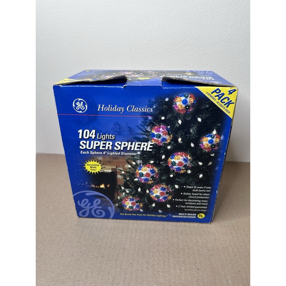 Vintage GE 4" Holiday Classics 104 Lights Super Sphere Burst Multi-Color 4 Pack